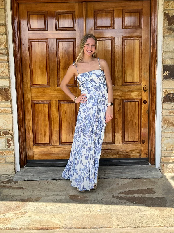 Ivory Blue Floral Dress