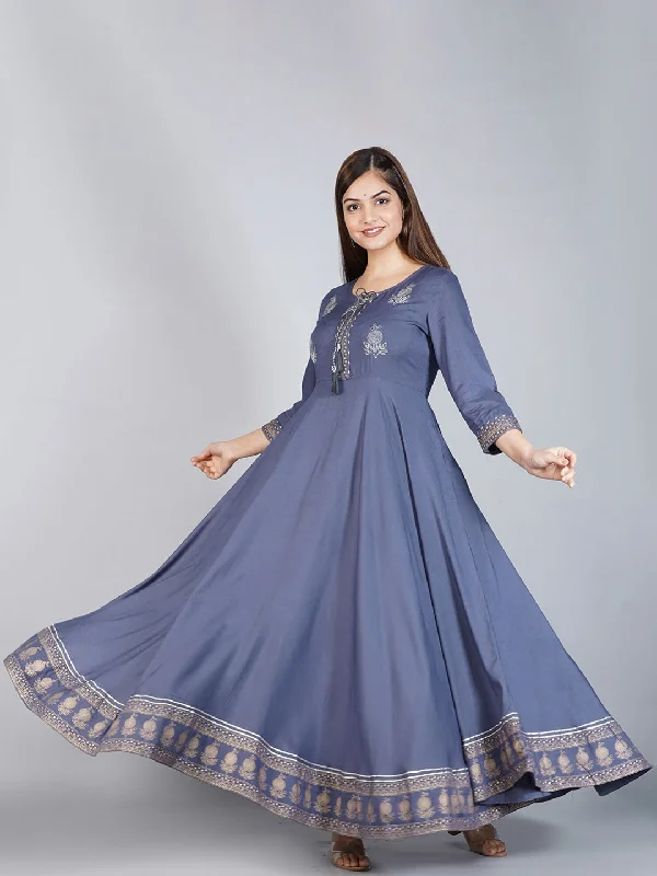 Kalini Women Grey Ethnic Motifs Embroidered Anarkali Kurta