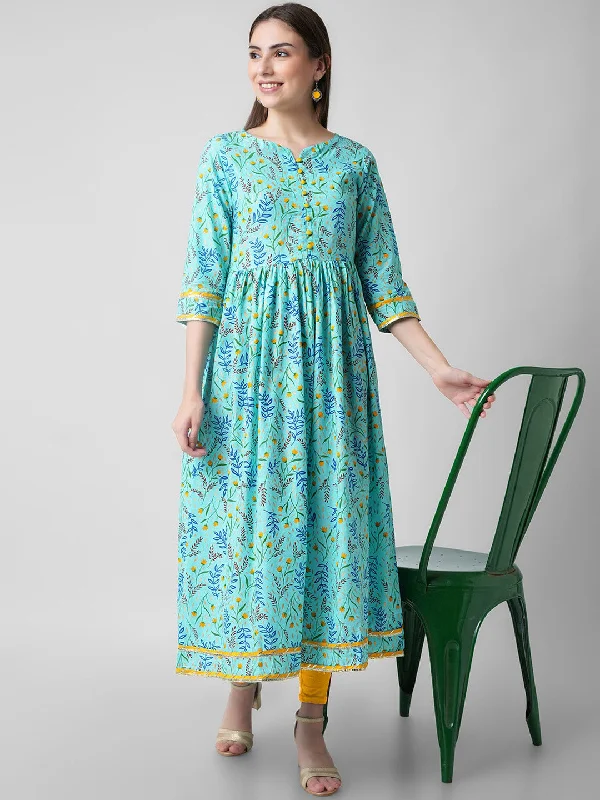 Kalini Women Sea Green Ethnic Motifs Dyed Handloom Anarkali Kurta