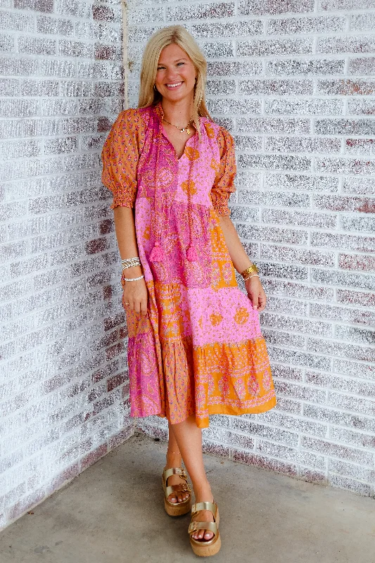 Lean On Me Tassel Tie Tiered Print Dress