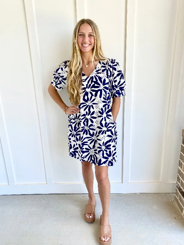 Navy & White Floral Dress