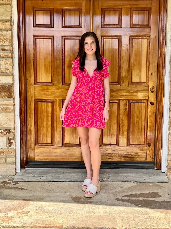 Orange & Pink Printed Back Tie Dress