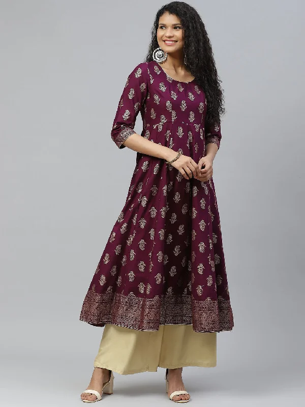 NOZ2TOZ Women's Cotton Purple Stylish Anarkali kurta