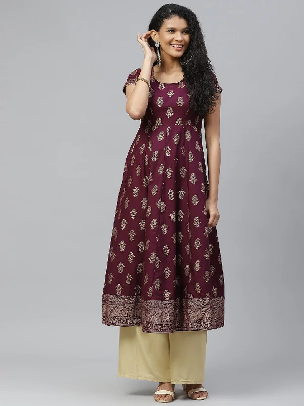 NOZ2TOZ Women's Cotton Purple Stylish Anarkali kurta