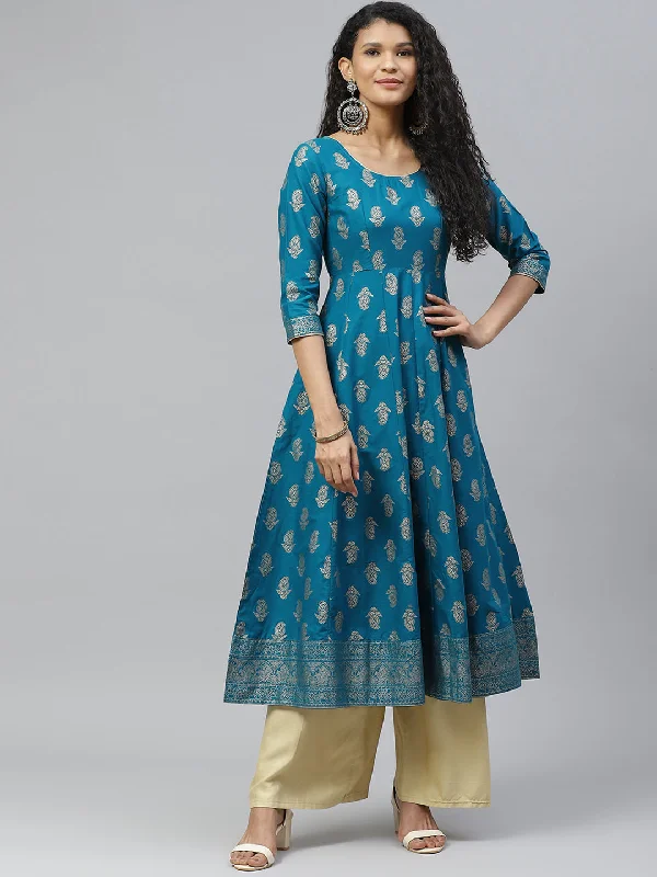 NOZ2TOZ Women's Cotton Blue Stylish Anarkali kurta