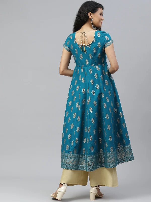 NOZ2TOZ Women's Cotton Blue Stylish Anarkali kurta