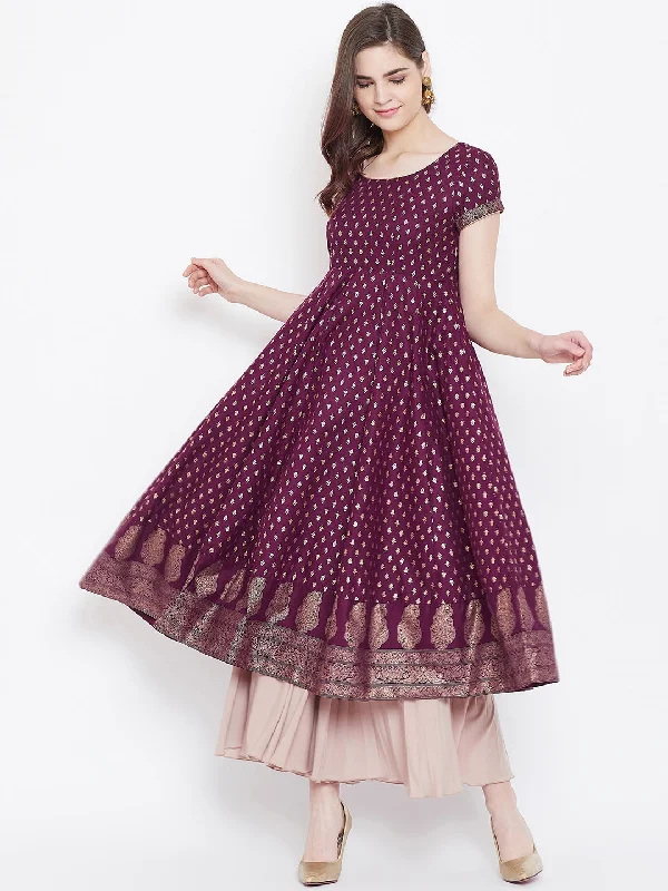 NOZ2TOZ Women's Cotton Purple Stylish Anarkali kurta