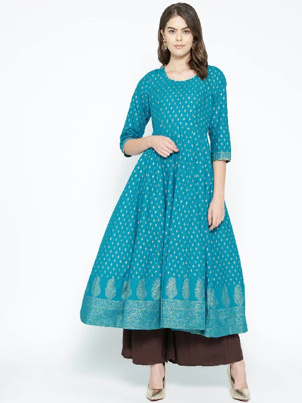 NOZ2TOZ Women's Cotton Blue Stylish Anarkali kurta