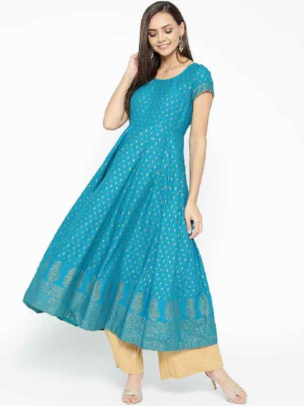 NOZ2TOZ Women's Cotton Blue Stylish Anarkali kurta