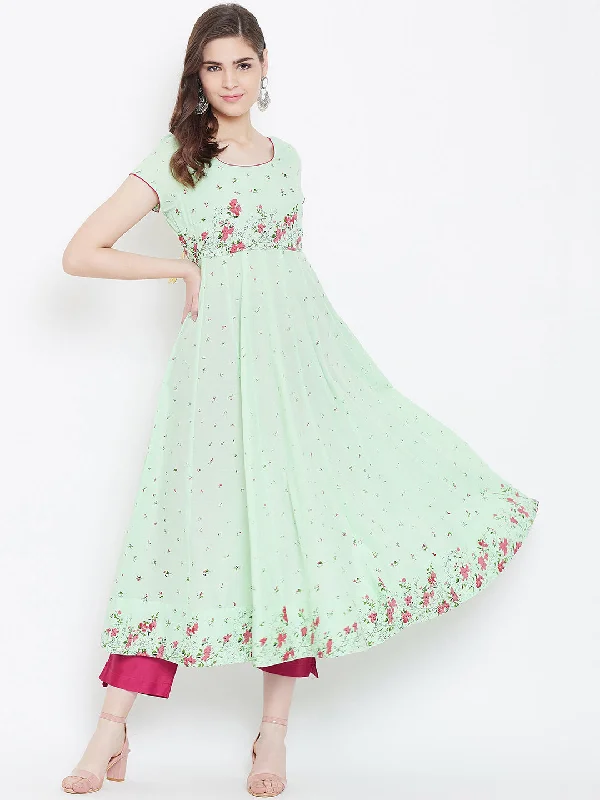 NOZ2TOZ Women's Cotton Green Stylish Anarkali kurta