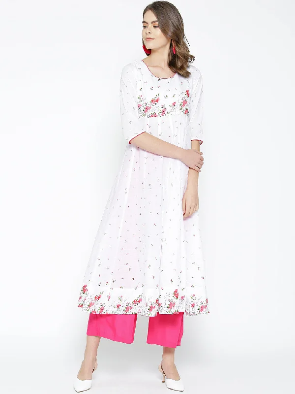 NOZ2TOZ Women's Cotton White Stylish Anarkali kurta