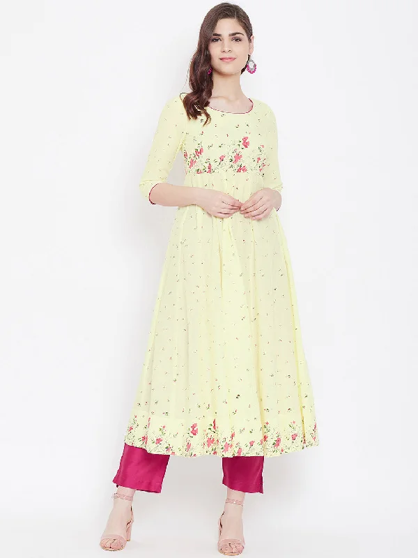 NOZ2TOZ Women's Cotton Yellow Stylish Anarkali kurta