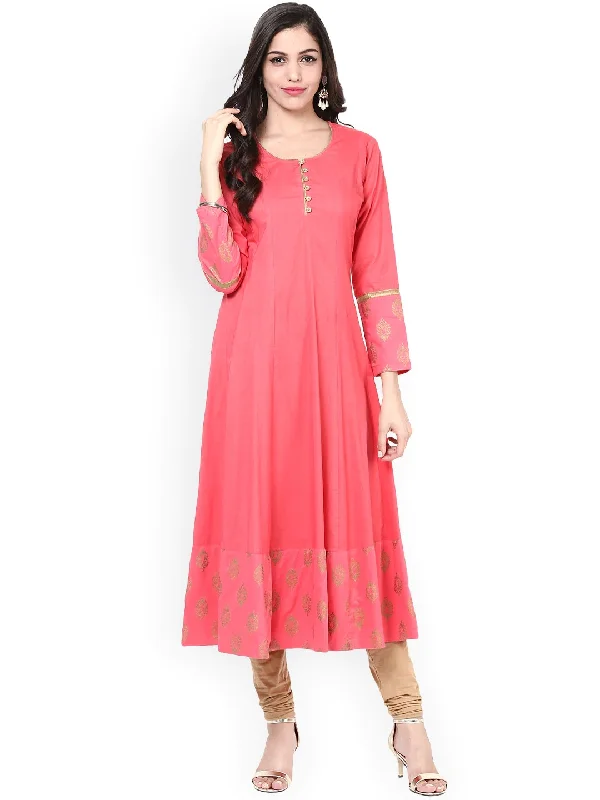 Wahe-NOOR Women's Pink Anarkali Kurta