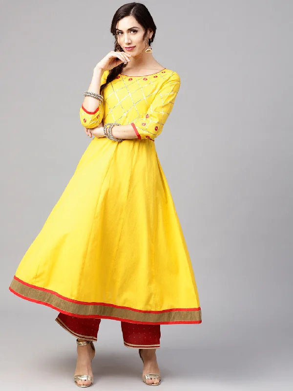 NOZ2TOZ Women's Yellow Embellished Anarkali Kurta