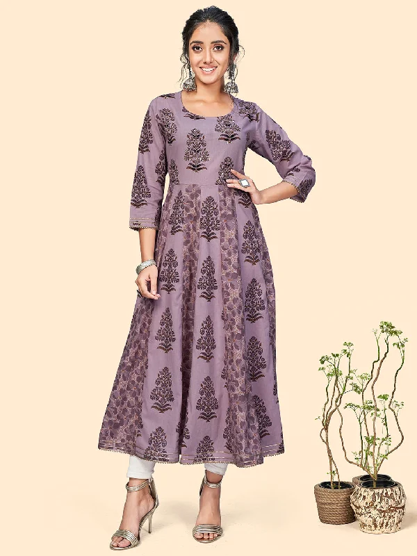 NOZ2TOZ Women's Cotton Printed & Sequience Anarkali Stitched Kurta