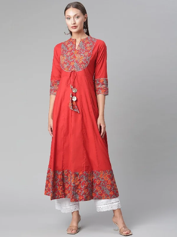 NOZ2TOZ Women's Brick Red Anarkali Kurta