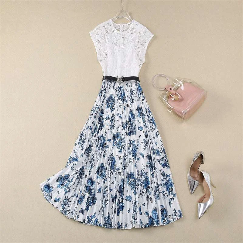 Women's Crocheted Flower Stitching Swing Dress