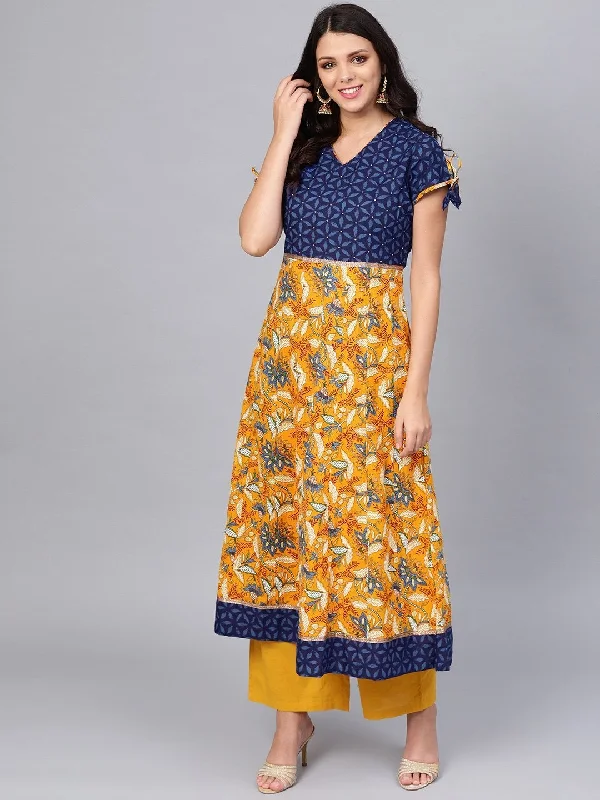 NOZ2TOZ Women's Gorgeous Blue And Mustard Anarkali