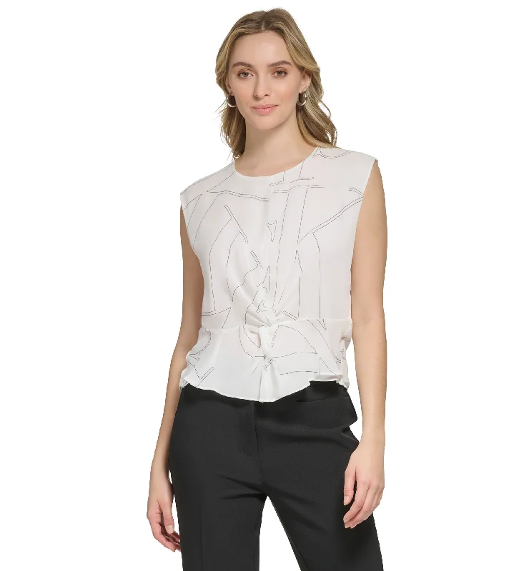 Women's Printed Sleeveless Twist-Front Blouse