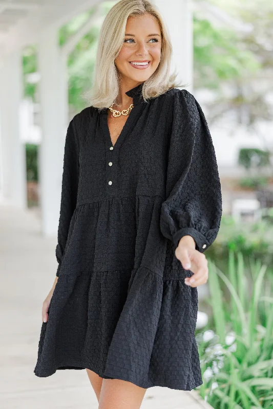 All Up To You Black Textured Dress