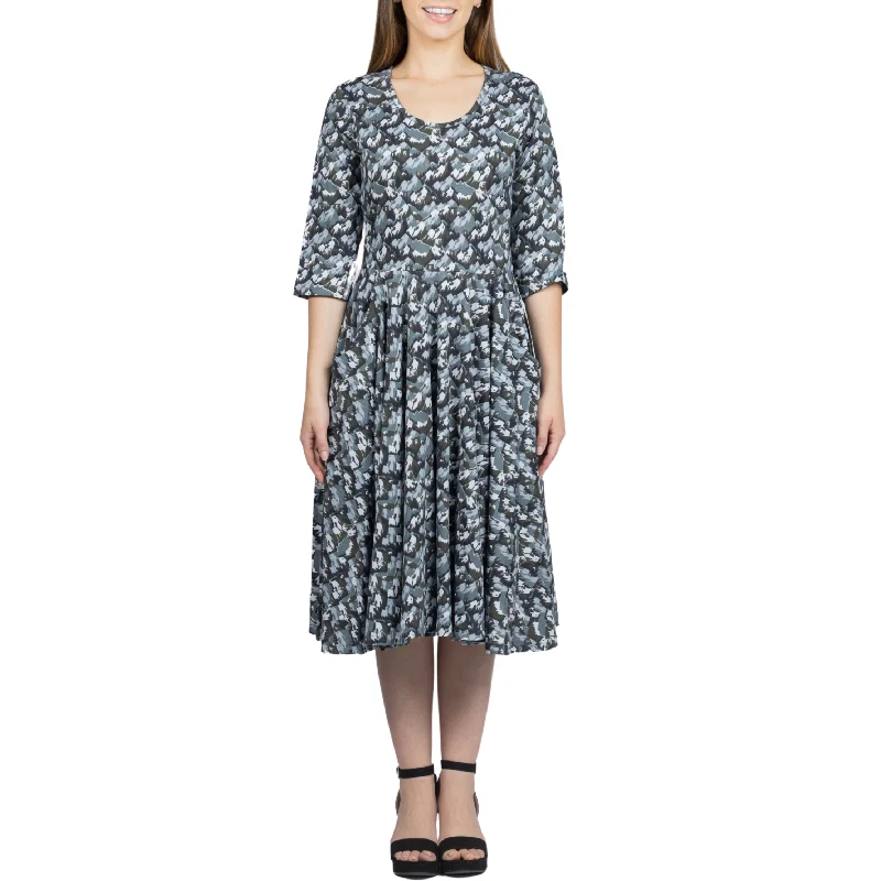 Bears and Mountains 3/4th Sleeves Full Twirl Dress