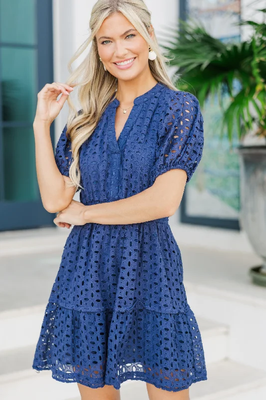 More Than You Know Navy Blue Eyelet Dress