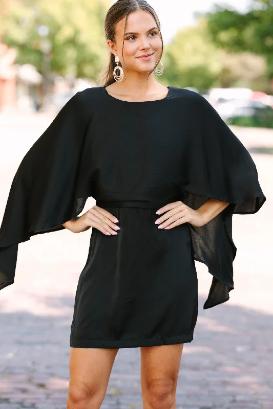 Seven Wonders Black Satin Cape Dress