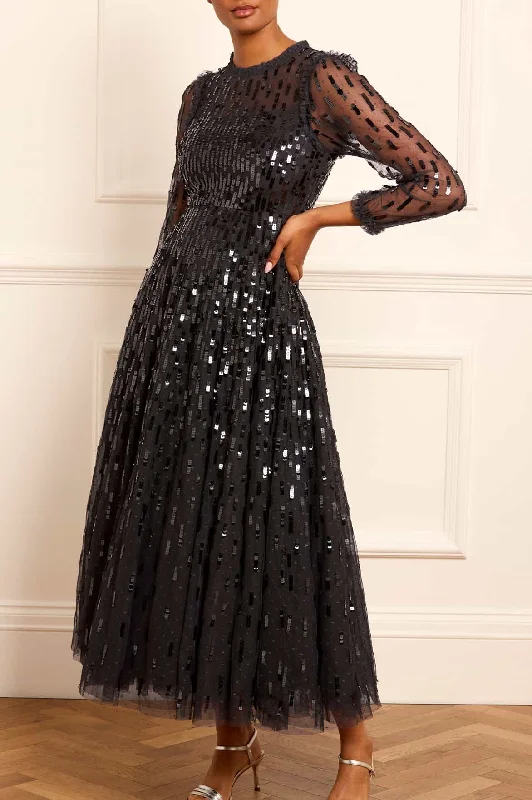 Sequin Dash Long Sleeve Gown