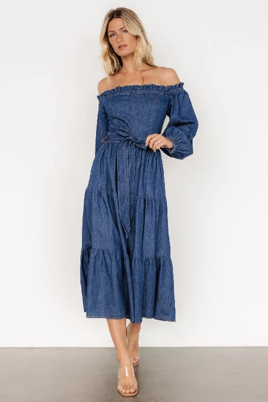 Lewiston Off Shoulder Dress | Denim Blue