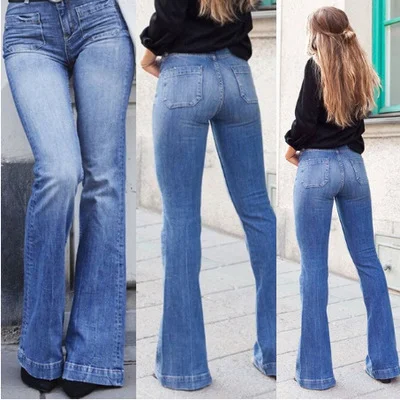 Women Denim High Waist Fashion Casual Flared Jeans