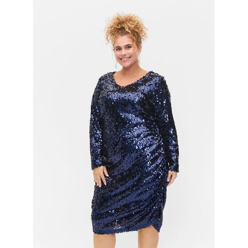 Zizzi Sequin Dress in Navy