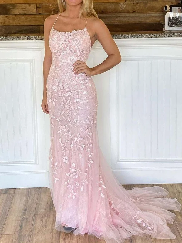 Backless Mermaid Pink Lace Long Prom Dresses, Mermaid Pink Formal Dresses, Pink Lace Evening Dresses SP2303