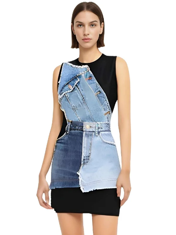 Women's Denim Patchwork Dress For Women