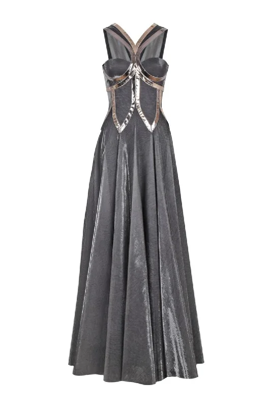 BLACK LUREX-TULLE GODET GOWN