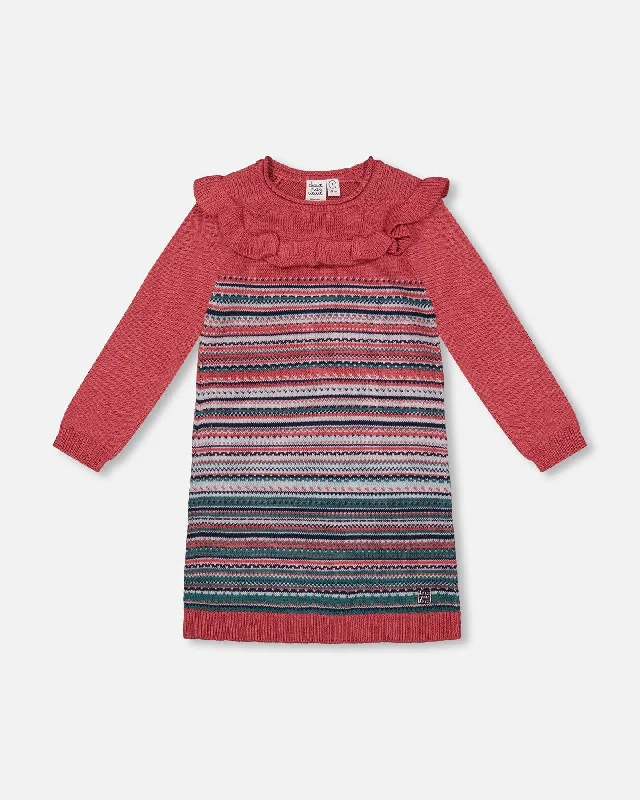 Jacquard Stripe Sweater Dress Pink And Blue