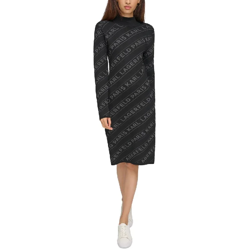 Karl Lagerfeld Paris Womens Logo Mock Neck Sweaterdress