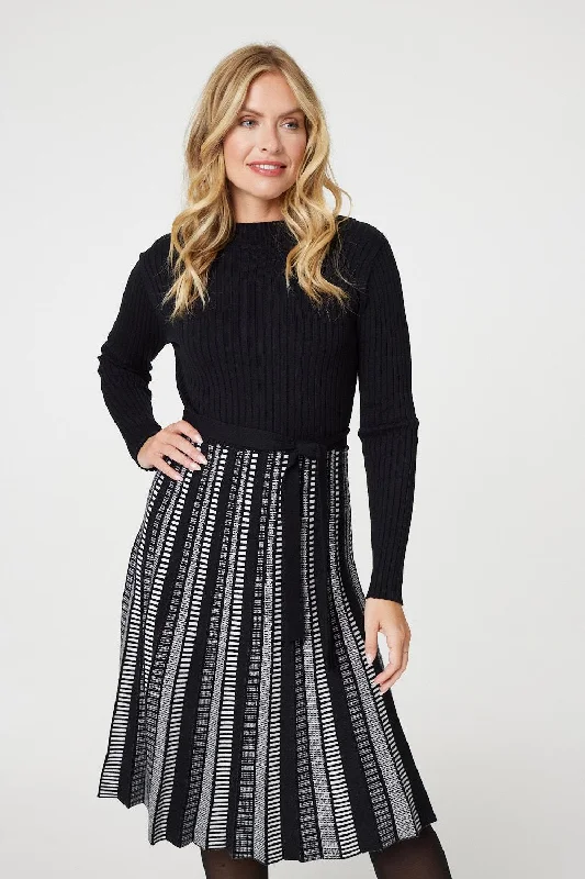 Printed Tie Waist Pleated Midi Jumper Dress