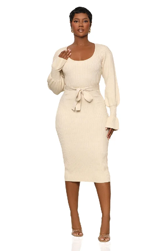 Scoop Me Away Sweater Dress (Cream)- FINAL SALE