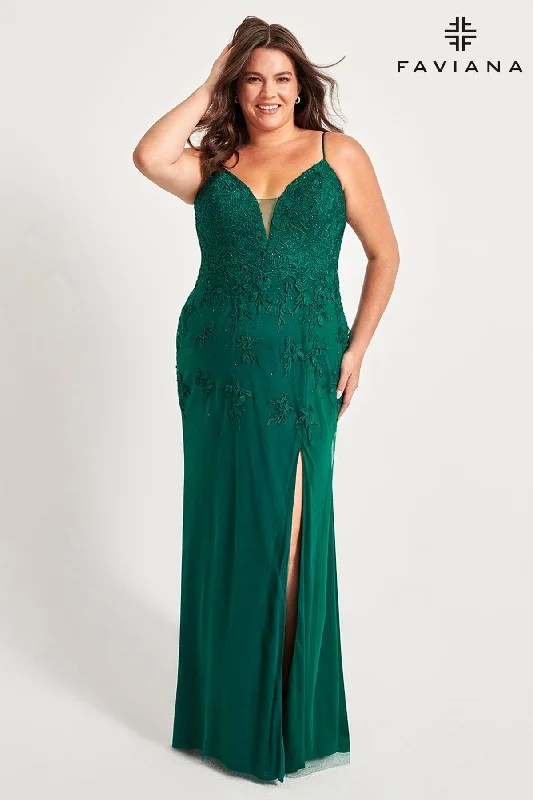 Plus Size Tulle Prom Dress Long With Lace | 9539